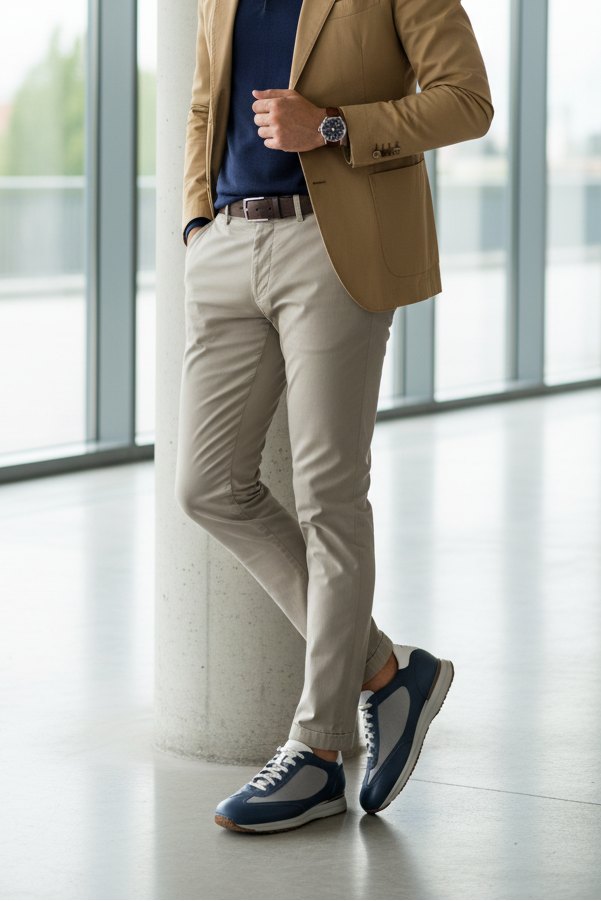 Scarpa uomo Santoni Sneaker casual blu navy in pelle made in Italia, stile sportivo e moda uomo elegante.