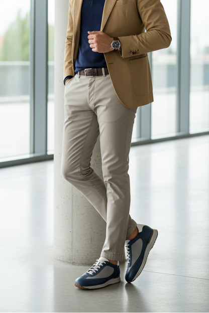 Scarpa uomo Santoni Sneaker casual blu navy in pelle made in Italia, stile sportivo e moda uomo elegante.
