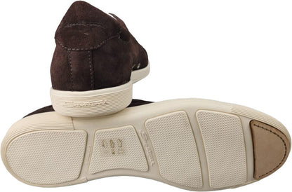 Sneaker casual uomo Santoni Barrow Moka in pelle scamosciata, stile sportivo e raffinato, colore marrone.
