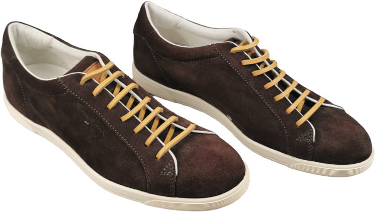 Scarpa uomo Santoni Sneaker Barrow Moka in pelle scamosciata, sneaker casual in stile sportivo, colore marrone.