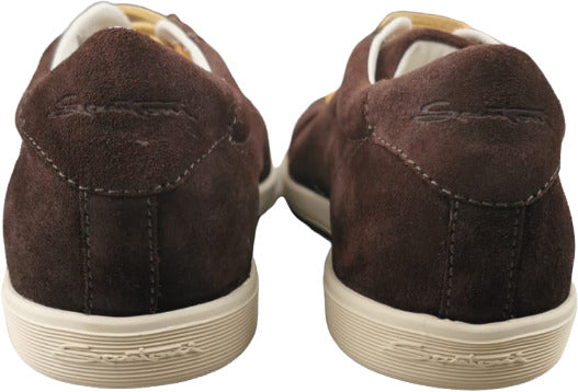Scarpa uomo Santoni Sneaker Barrow Moka in pelle scamosciata, modello casual in marrone, vista frontale.