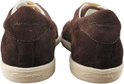 Scarpa uomo Santoni Sneaker Barrow Moka in pelle scamosciata, modello casual in marrone, vista frontale.