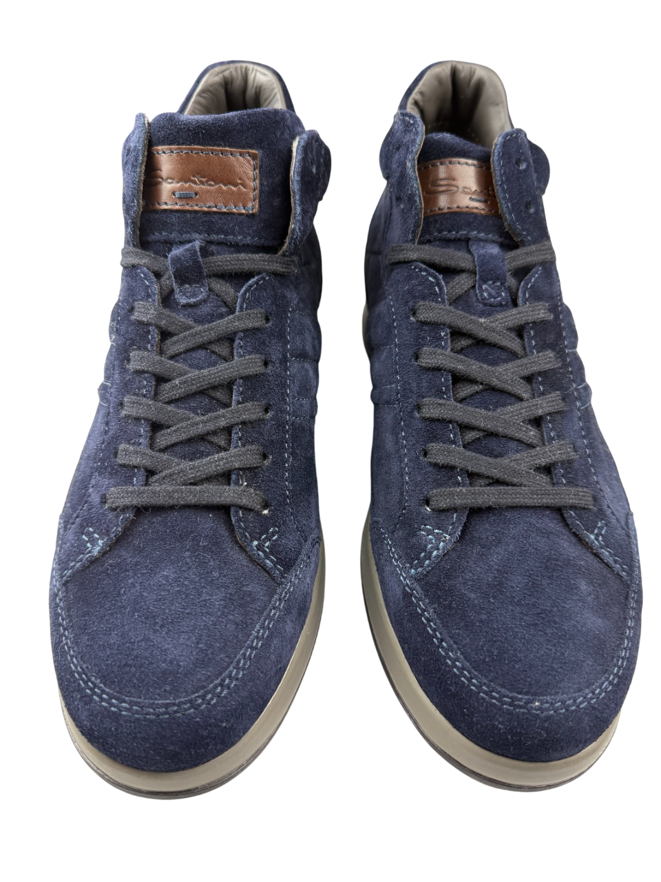 Scarpa sneaker casual uomo Santoni in pelle con suola bianca, stile sportivo e moderno, dettaglio di design elegante.