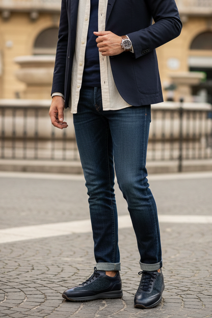 Scarpa uomo Santoni sneaker casual in pelle con dettagli eleganti, comoda e alla moda, ideale per look informali e di tendenza.