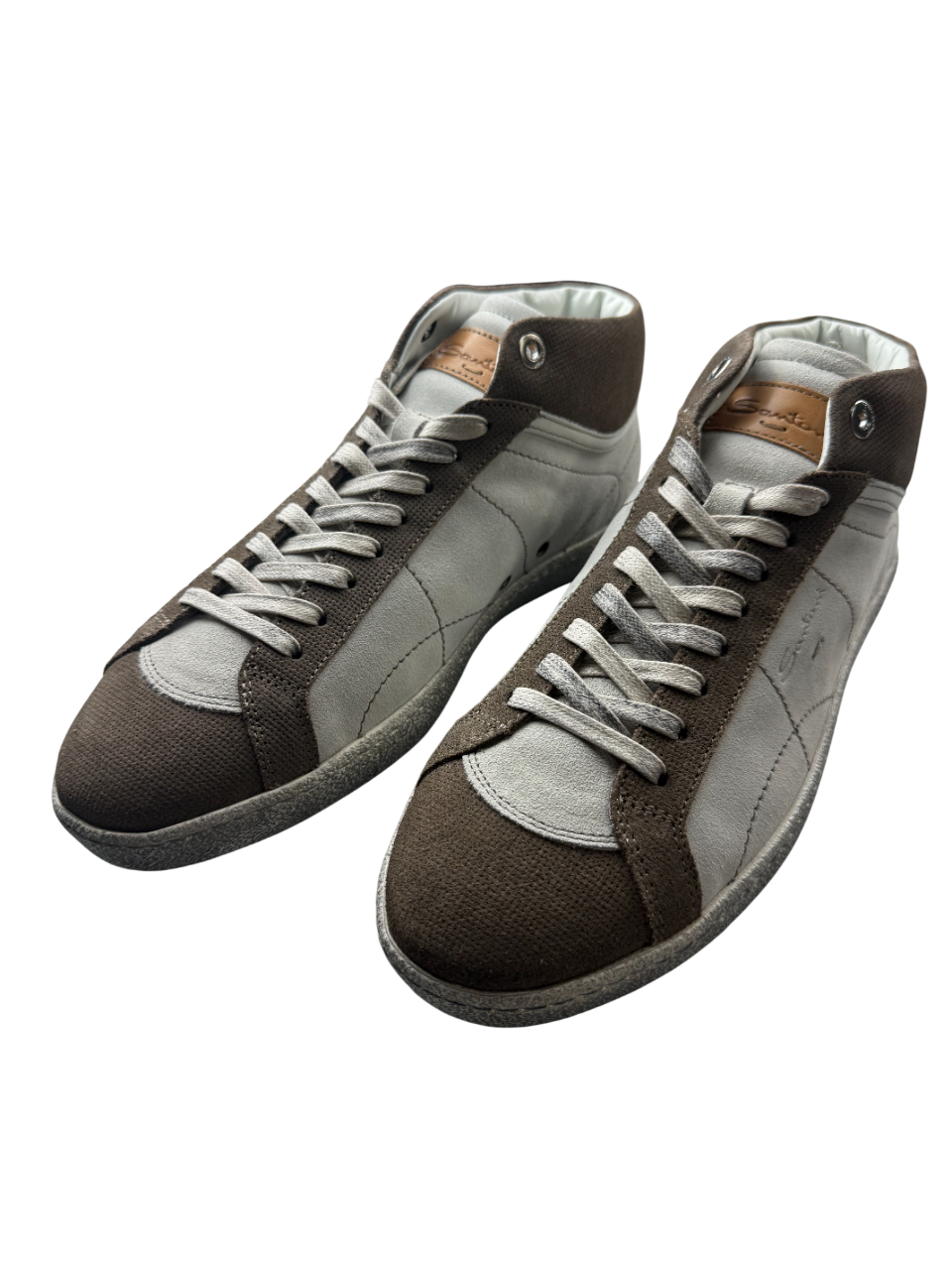 Sneaker alte da uomo Santoni in pelle nera con suola bianca, stile casual e moderno, perfette per un look urbano e di tendenza.