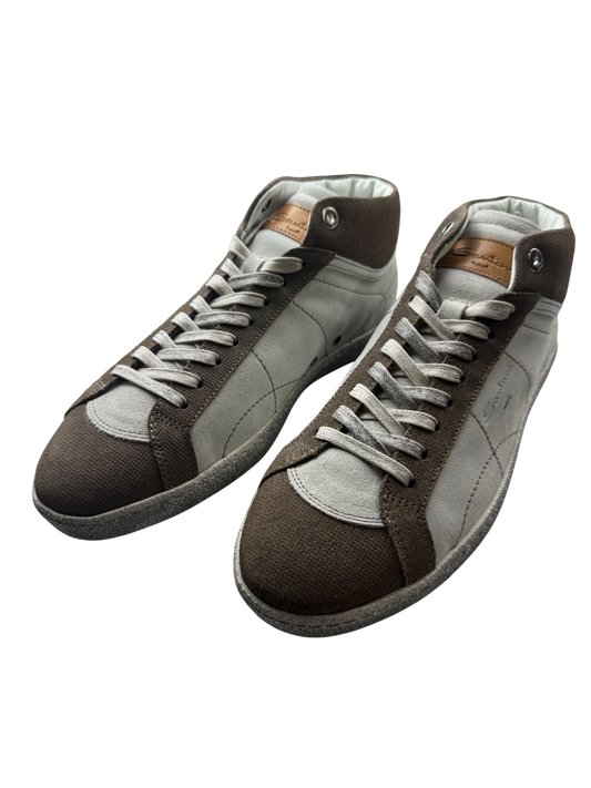 Sneaker alte da uomo Santoni in pelle nera con suola bianca, stile casual e moderno, perfette per un look urbano e di tendenza.