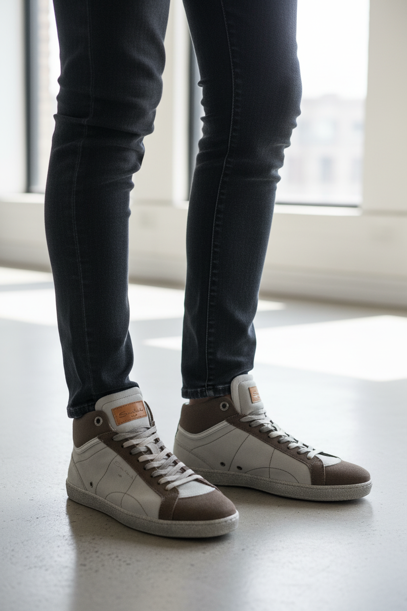 Sneaker alte da uomo Santoni in pelle con design casual, modello elegante e moderno, perfette per uno stile quotidiano sofisticato.