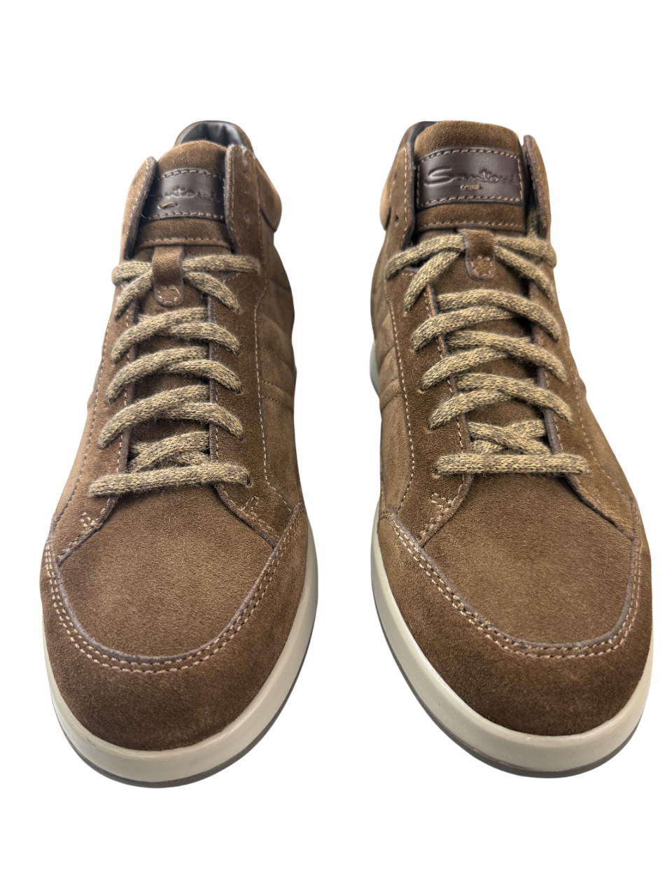 Scarpa uomo Santoni sneaker alta, stile casual, con suola bianca e tomaia in pelle nera, perfetta per un look sportivo e alla moda.