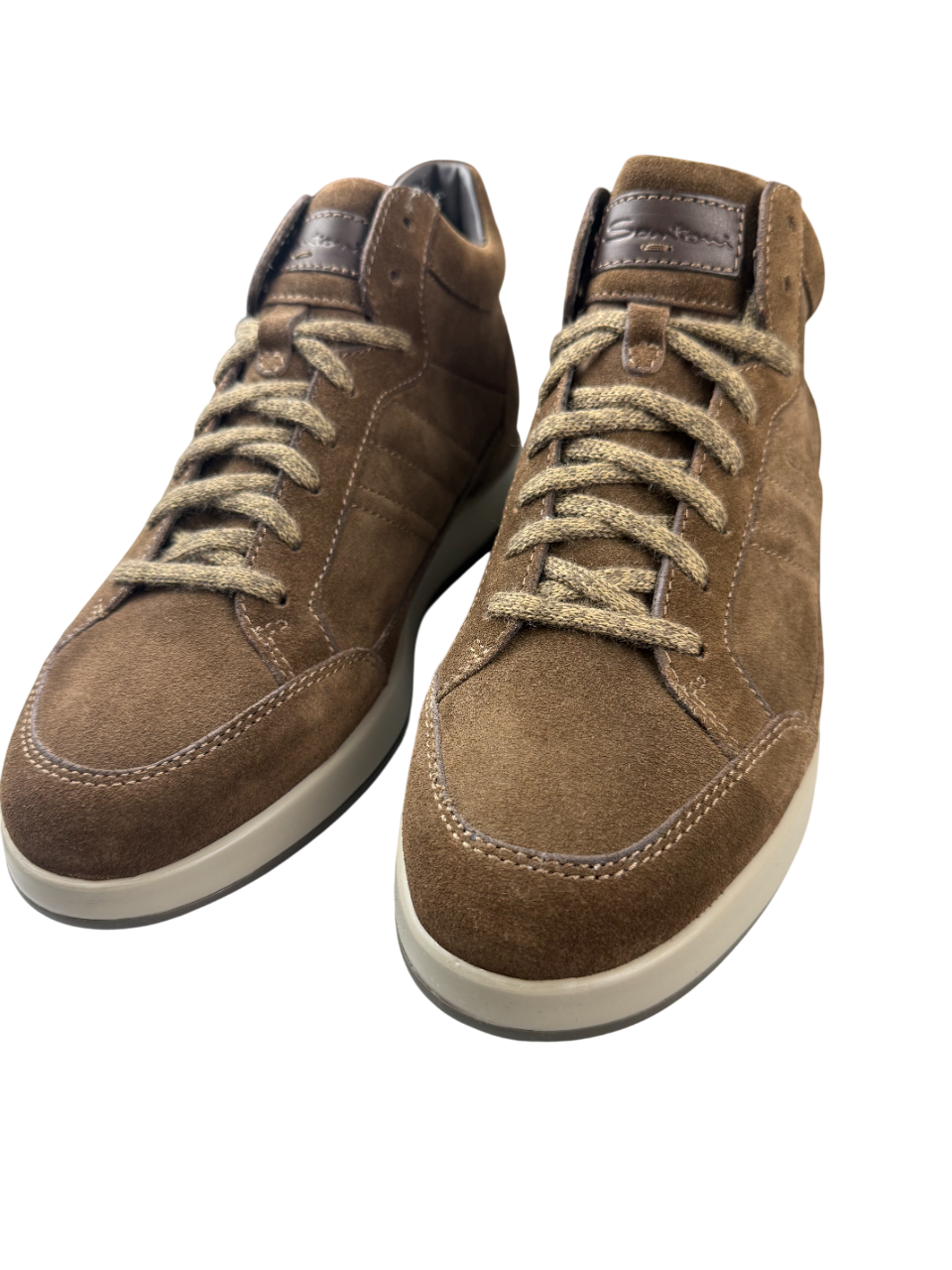 Scarpa uomo Santoni sneaker alta in stile casual, in pelle nera con dettagli eleganti e suola bianca.