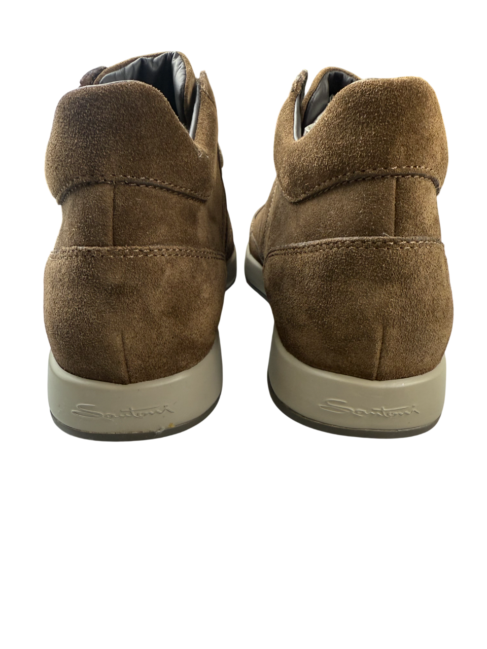 Scarpa uomo Santoni sneaker alta in pelle nera, stile casual, con suola bianca e dettagli eleganti, adatta a look moderni.