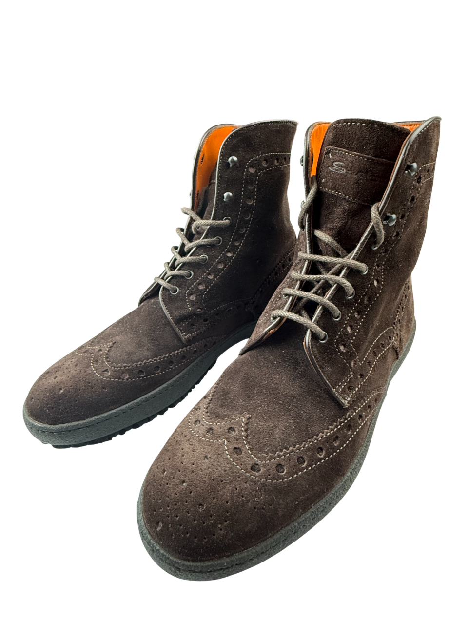 Stivaletti stringati da uomo Santoni in pelle nera, stile elegante e casual, con dettagli sofisticati, immagine frontale.
