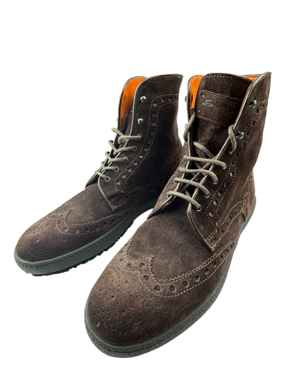 Stivaletti stringati da uomo Santoni in pelle nera, stile elegante e casual, con dettagli sofisticati, immagine frontale.