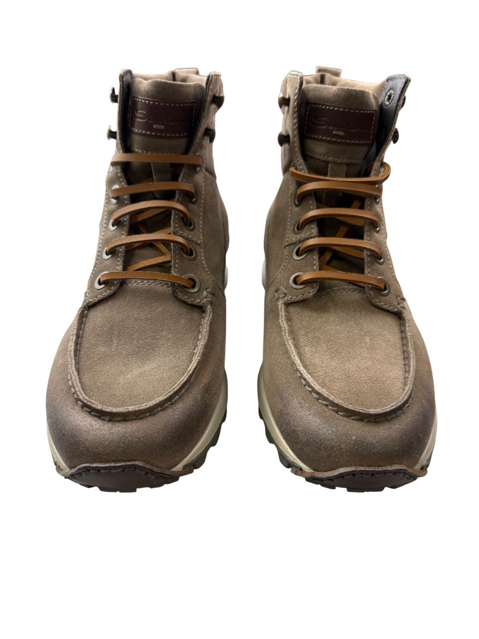 Scarpa uomo Santoni scarponcino stringato in pelle, stile elegante e versatile, visibile in dettaglio in questa immagine.