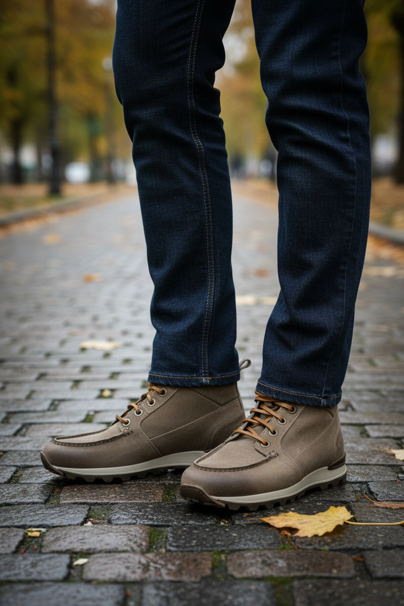 Scarpa uomo Santoni scarponcino stringato in pelle, stile moda uomo, stivali eleganti e robusti.