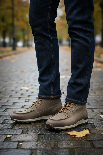 Scarpa uomo Santoni scarponcino stringato in pelle, stile moda uomo, stivali eleganti e robusti.