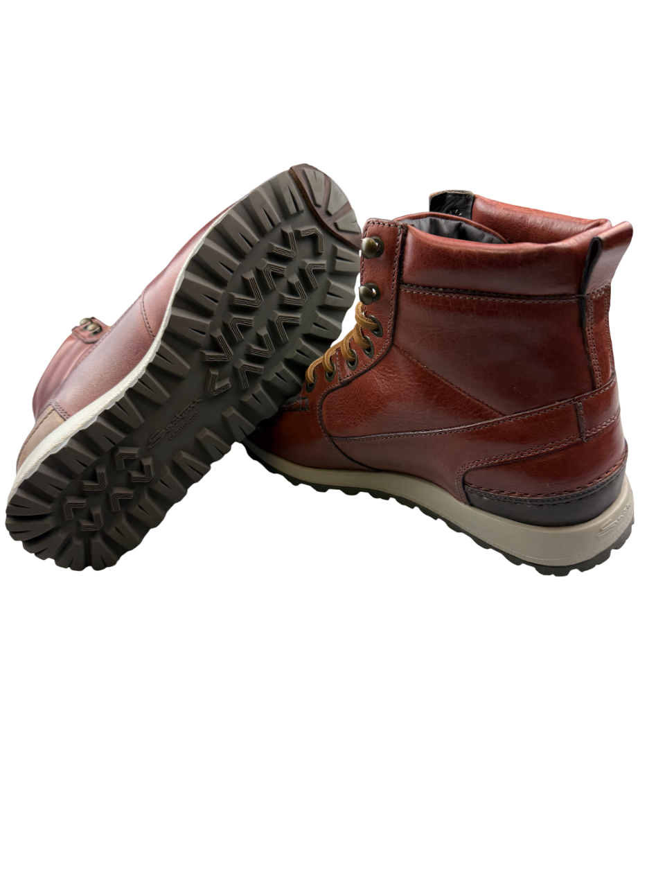 Scarpa uomo Santoni, scarponcino stringato in pelle, stile moda uomo, stivali eleganti in pelle marrone chiaro.