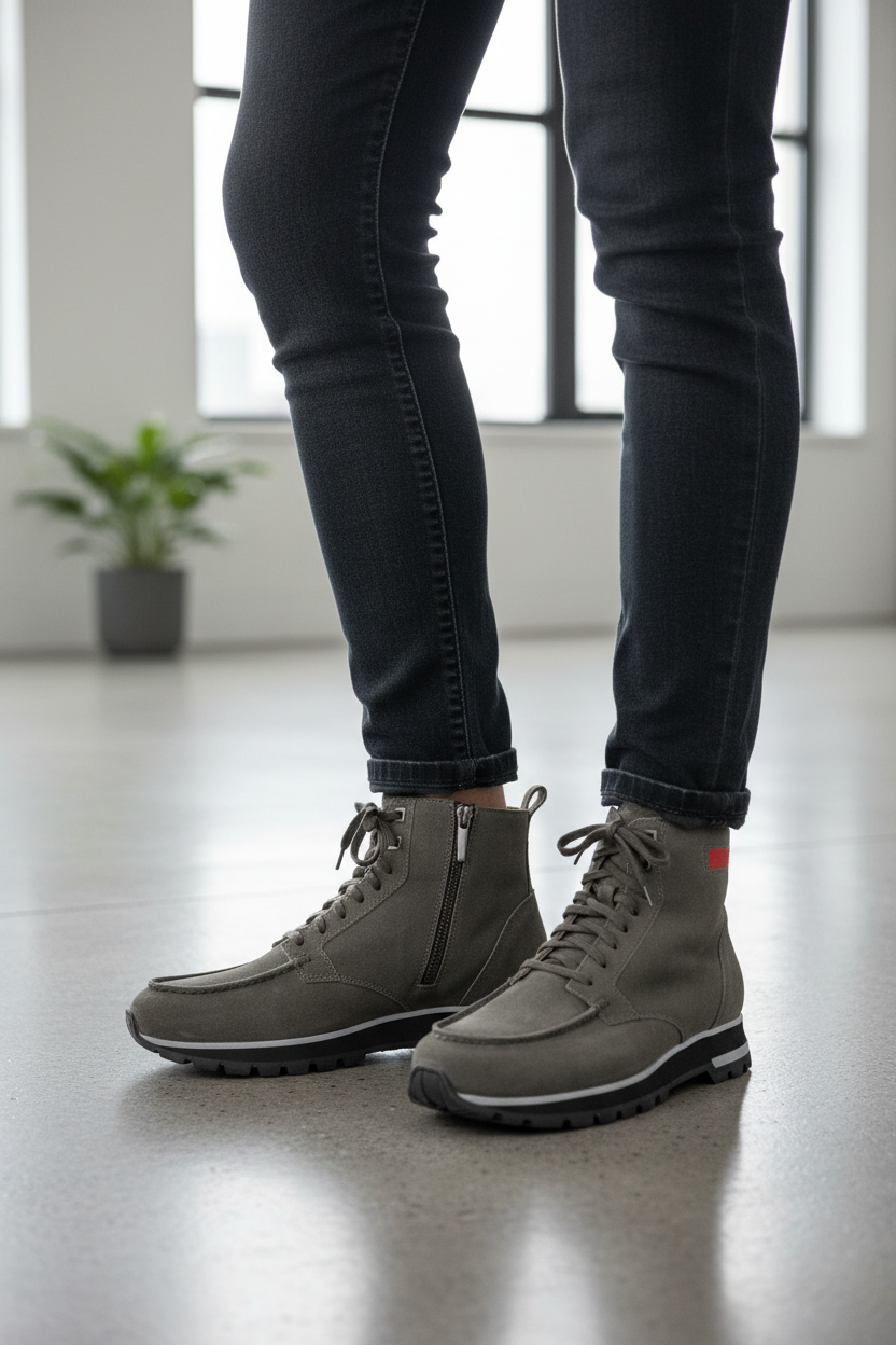 Scarpa uomo Santoni, scarponcino scamosciato grigio, stile moda uomo, realizzato in Italia, con suola robusta e design elegante.