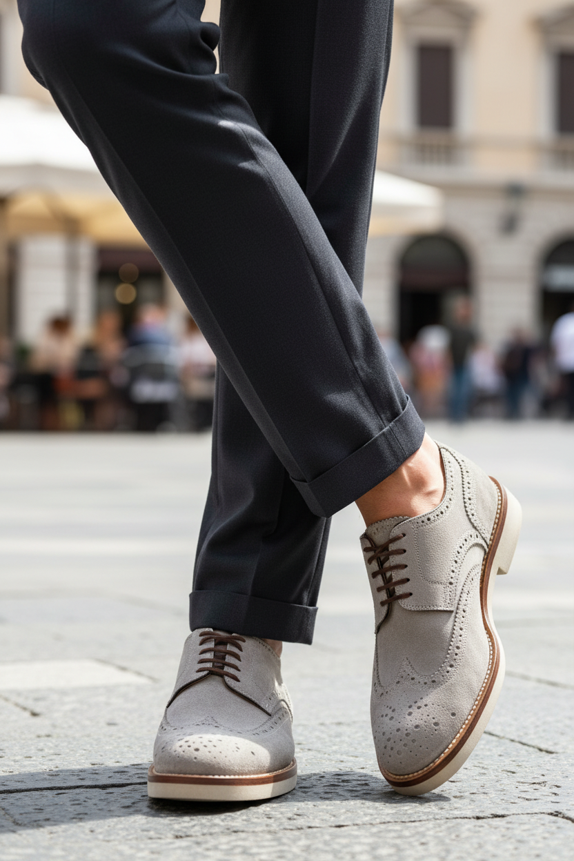 Scarpe brogue grigie indossate