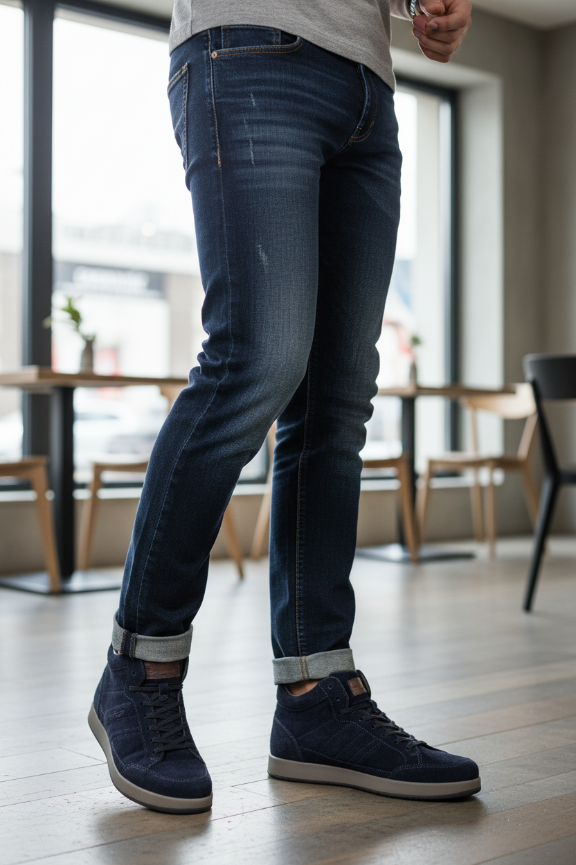 Sneaker alte blu navy indossate