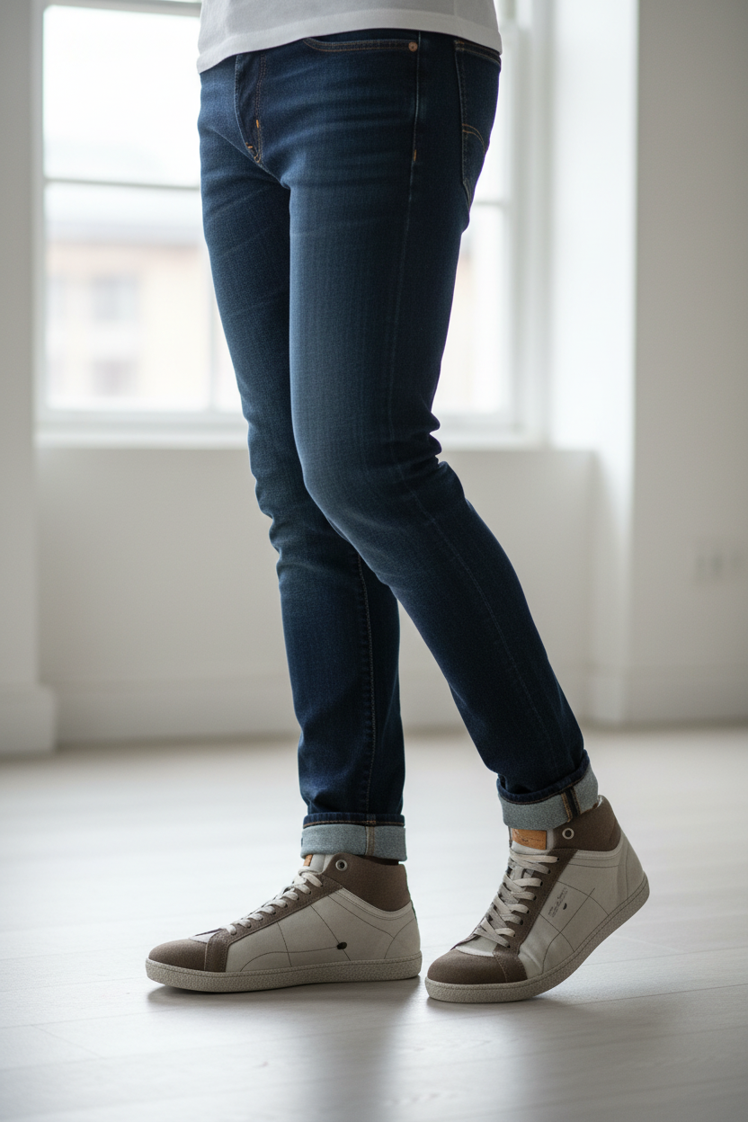 Sneaker alte grigie indossate