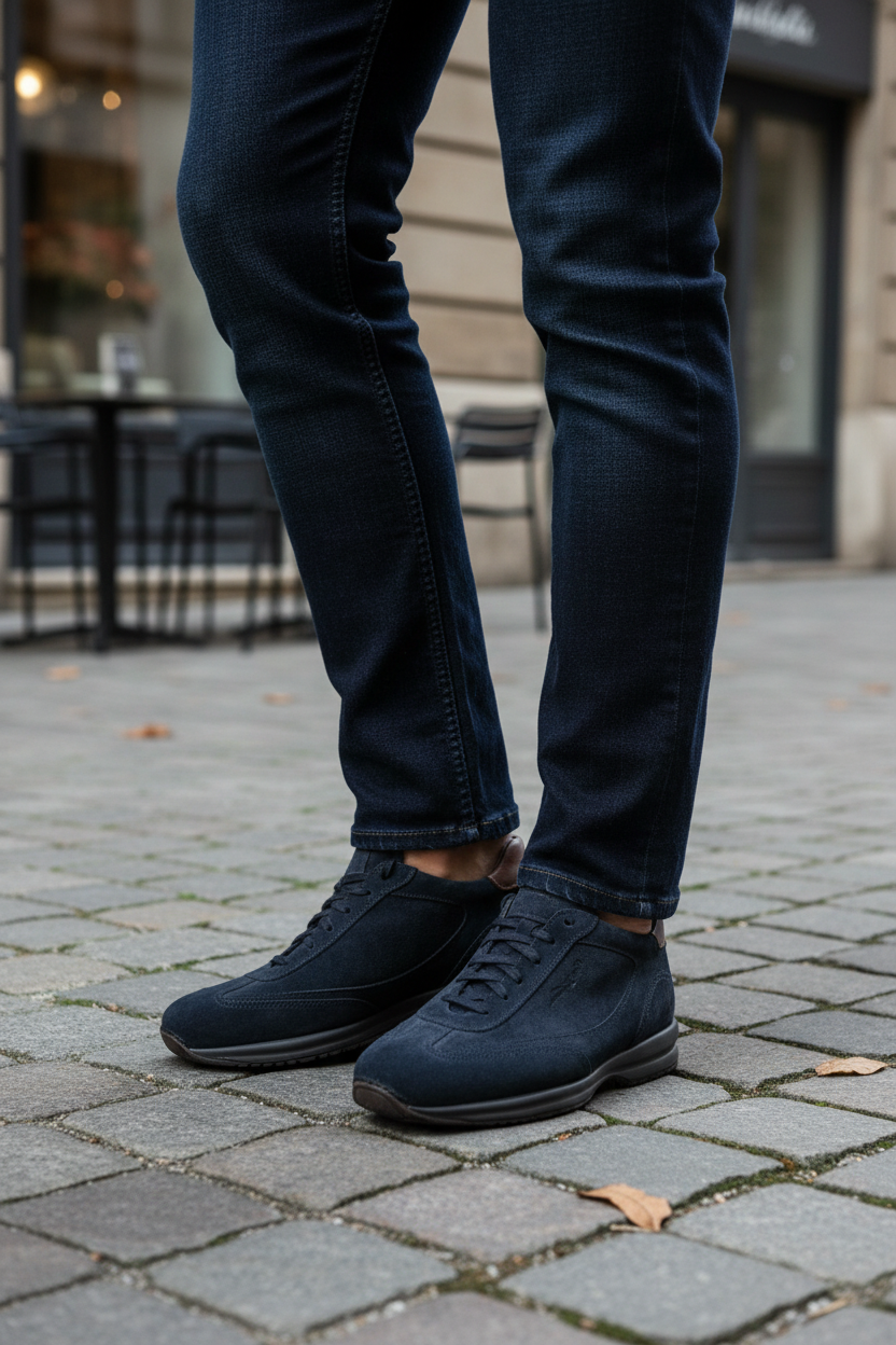 Sneaker blu navy indossate