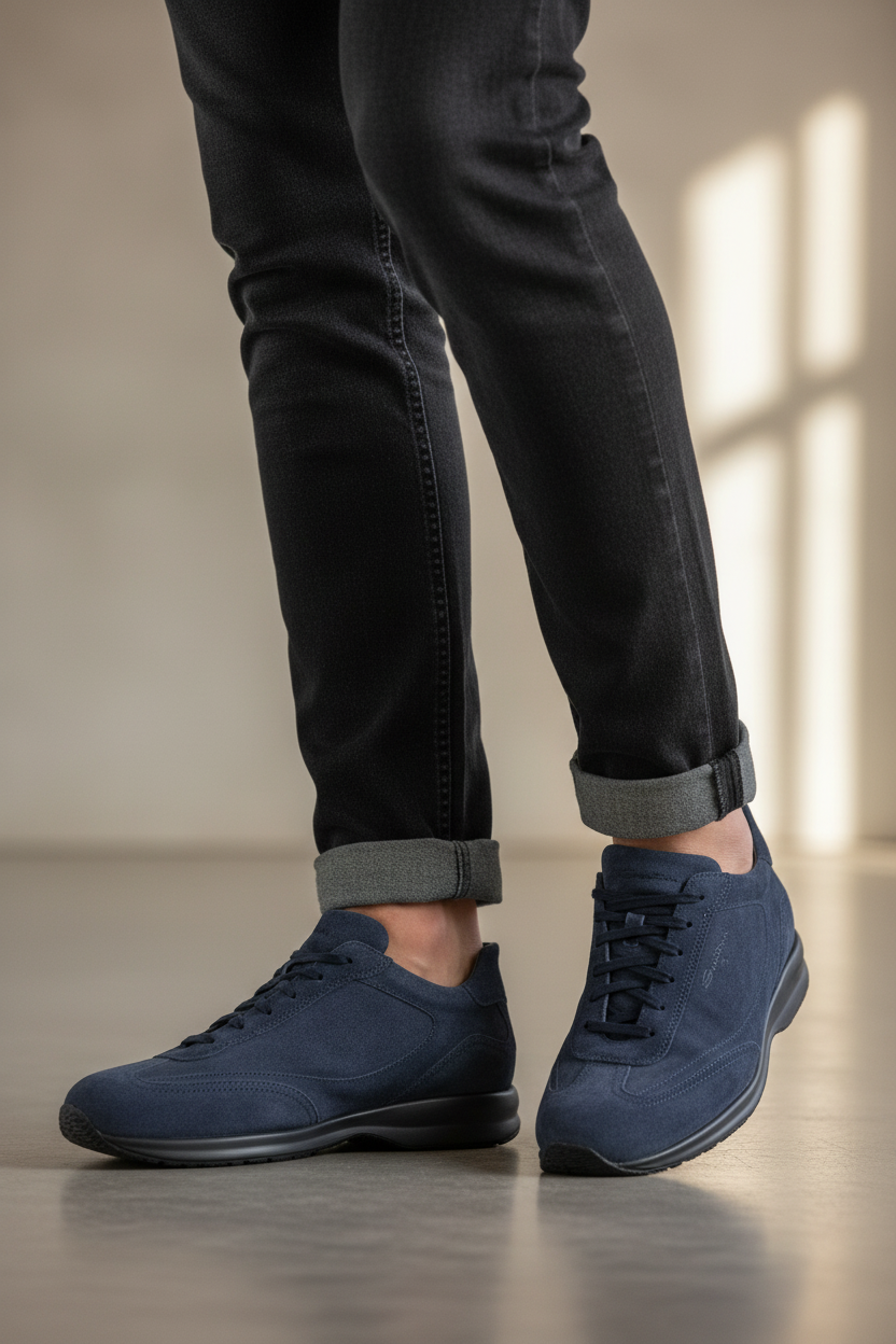 Sneaker blu navy indossate