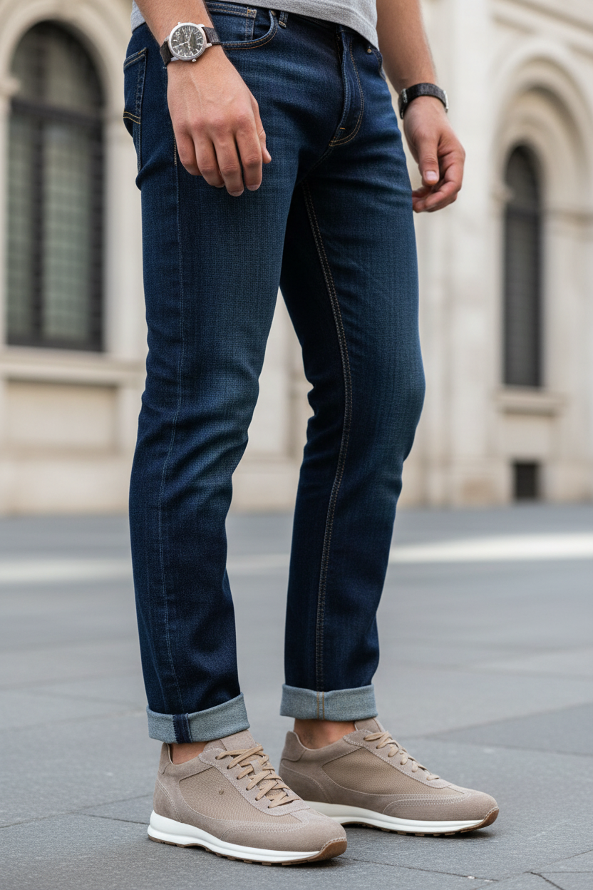 Sneakers beige indossate