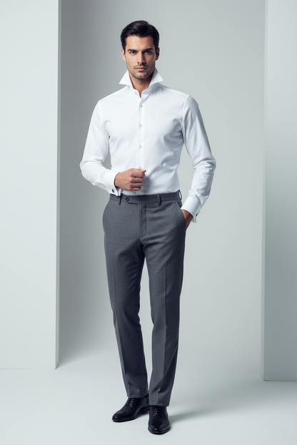Camicia casual uomo Sonrisa tinta unita bianca con collo francese, abbigliamento moda uomo, manica lunga e tessuto morbido