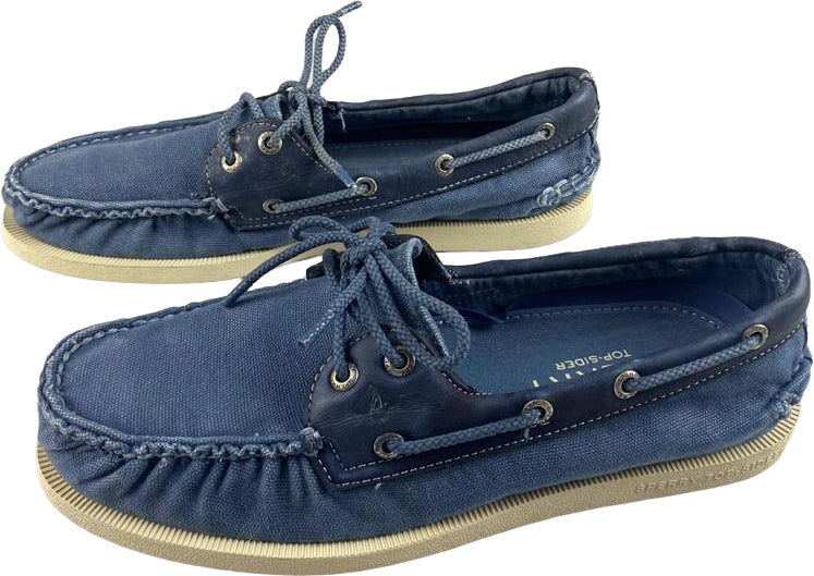 Scarpa uomo Sperry Mocassino Wedge Canvas blu vintage, modello Loafer e mocassini, comoda e casual in tessuto denim.