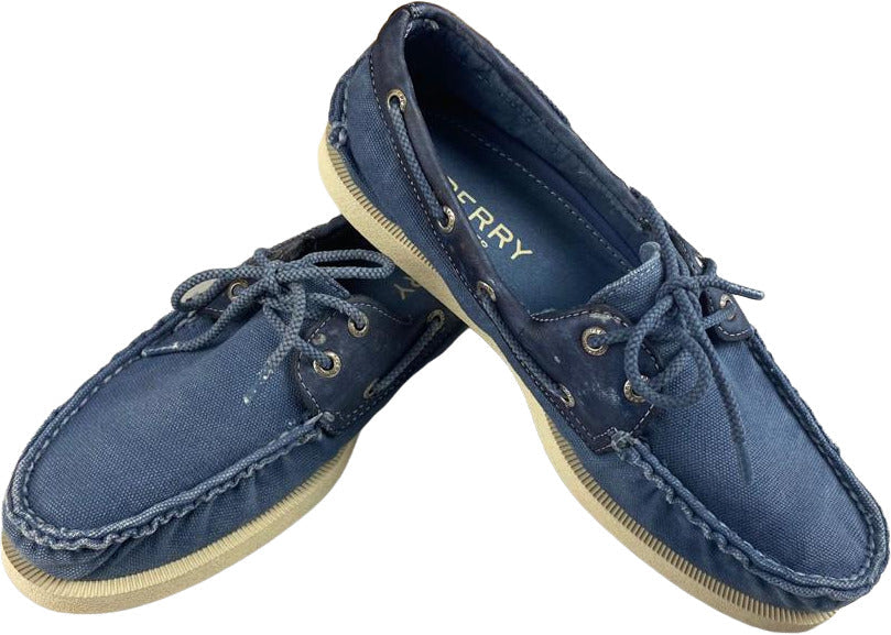 Mocassino uomo Sperry Wedge Canvas blu, stile vintage, scarpa loafer in tela con suola wedge, moda uomo.