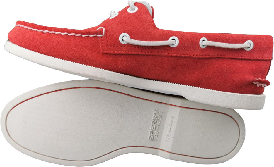 Scarpa uomo Sperry A/O 2-EYE in suede rosso, mocassino boat shoes eleganti con lacci e dettagli classici.