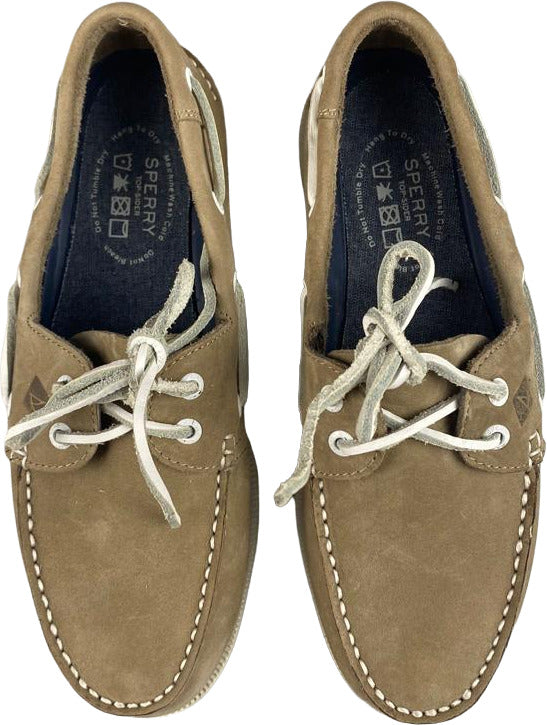 Scarpa mocassino uomo Sperry A/O 2-EYE Washable Taupe, stile casual, in tessuto lavabile, con occhielli e suola antiscivolo.