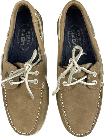 Scarpa mocassino uomo Sperry A/O 2-EYE Washable Taupe, stile casual, in tessuto lavabile, con occhielli e suola antiscivolo.