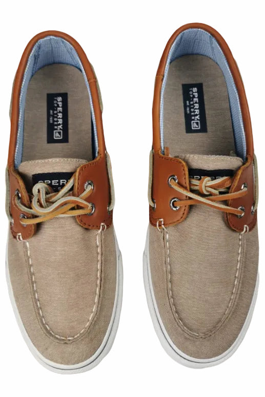 Mocassino Sperry Bahama 2EYE Chmbry in tessuto chino, scarpa uomo in stile loafer, colore beige.