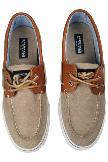 Mocassino Sperry Bahama 2EYE Chmbry in tessuto chino, scarpa uomo in stile loafer, colore beige.