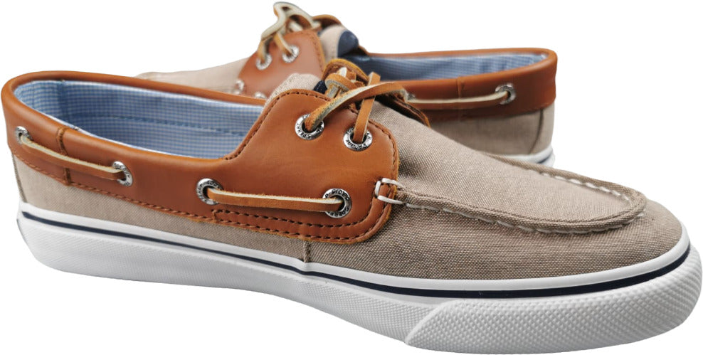 Mocassino Sperry Bahama 2EYE Chmbry in tessuto beige, scarpa uomo loafer casuale con dettaglio occhiello in stile chino