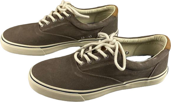 Scarpa uomo Sperry Sneakers Striper LL CVO in cioccolato, sneakers casual sportive in tessuto con suola bianca.