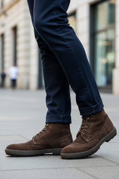 Stivali brogue marroni indossati