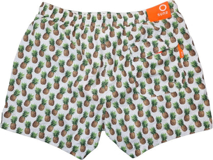 Boxer mare da uomo Suns con fantasia ananas, in bianco, ideale per mare e piscina, pantaloncini comodi e estivi.