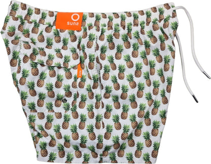 Boxer mare uomo Suns con fantasia ananas, pantaloncini corti leggeri per la spiaggia e piscina, stile casual e estivo.