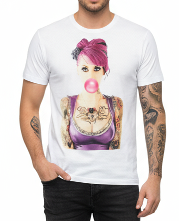 T-Shirt Uomo Let's Bubble Stampa Personaggi Bianco - Streetwear Creativo Italiano