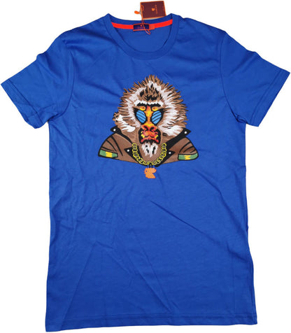 T-Shirt Uomo Gallo Fantasia Stampa Babbuino Blu - Eleganza Italiana Premium
