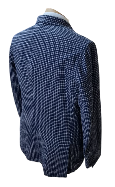 Giacca uomo The Gigi, doppio petto con quadri piccoli blu e bianco, moda uomo, abbigliamento elegante e casual
