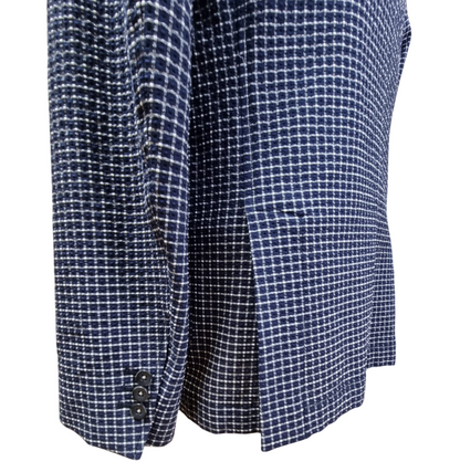 Giacca uomo The Gigi doppio petto con motivo quadri piccoli blu e bianco, abbigliamento moda uomo.