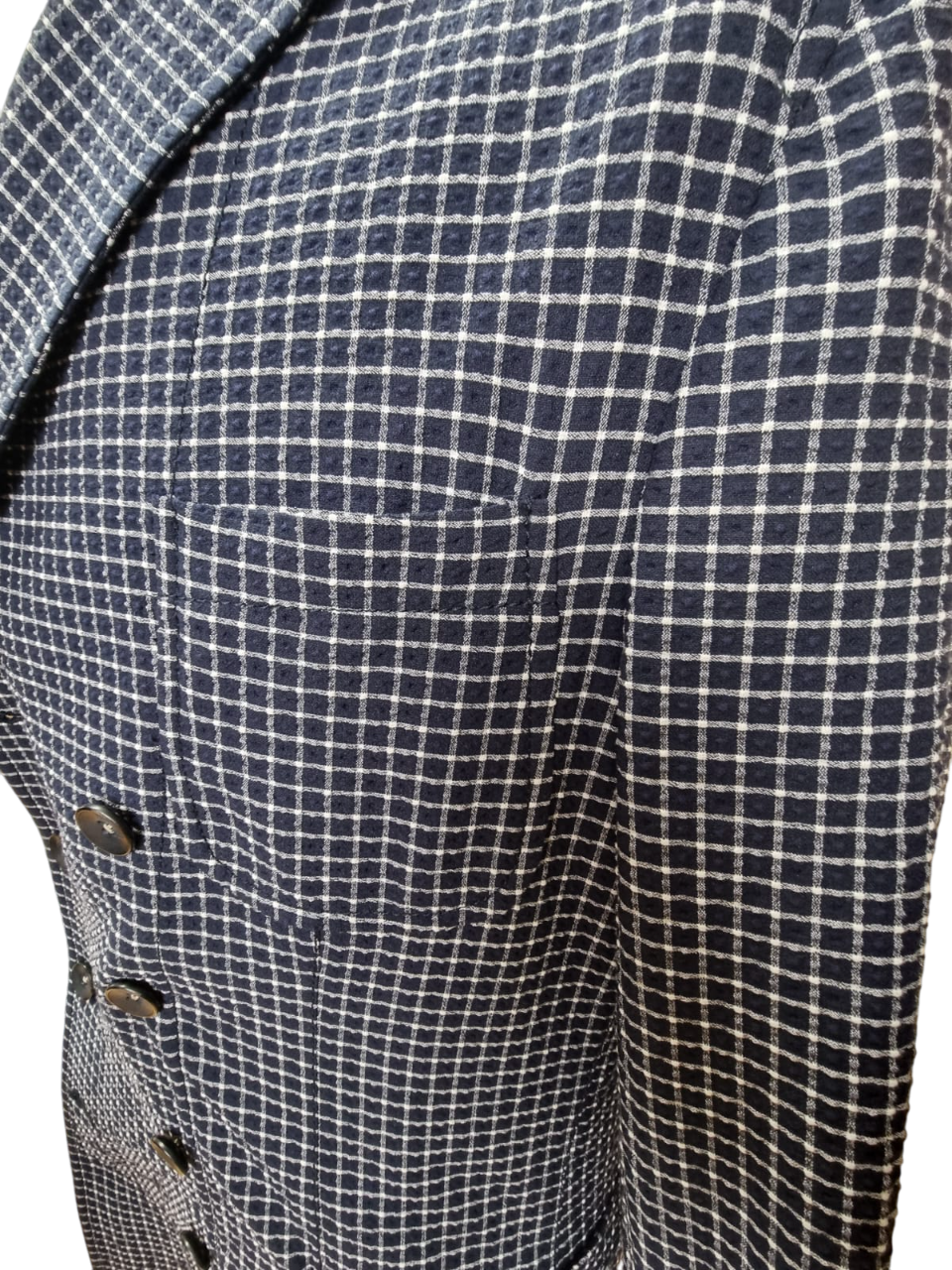 Giacca uomo The Gigi a doppio petto con quadri piccoli blu e bianco, moda uomo elegante e casual