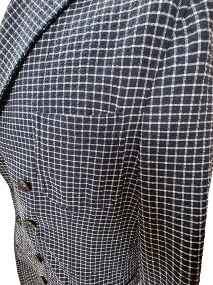 Giacca uomo The Gigi a doppio petto con quadri piccoli blu e bianco, moda uomo elegante e casual