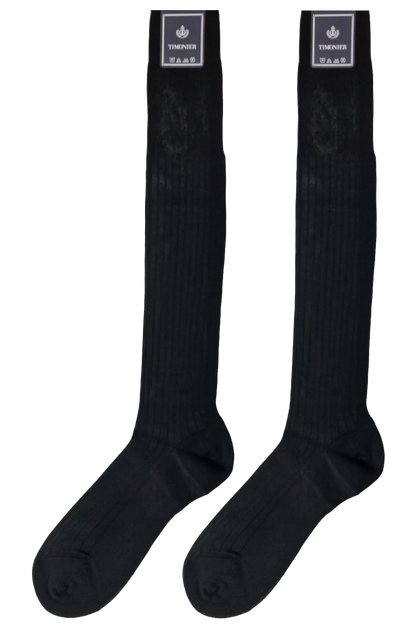 Calze lunghe uomo Timonier a coste nere in cotone egiziano 100%, stile classico e comfort, tessuto di alta qualità.