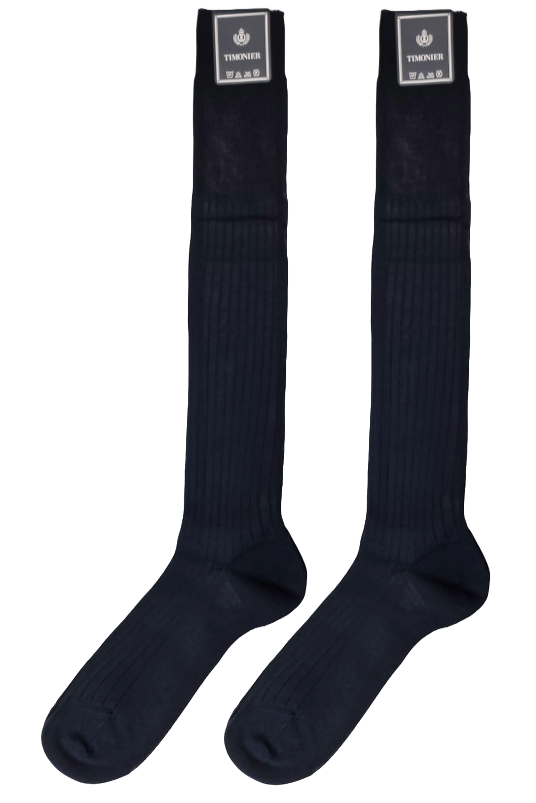 Calze lunghe uomo Timonier in cotone egiziano, blu tinta unita con motivo a coste, morbide e resistenti, stile moda uomo.