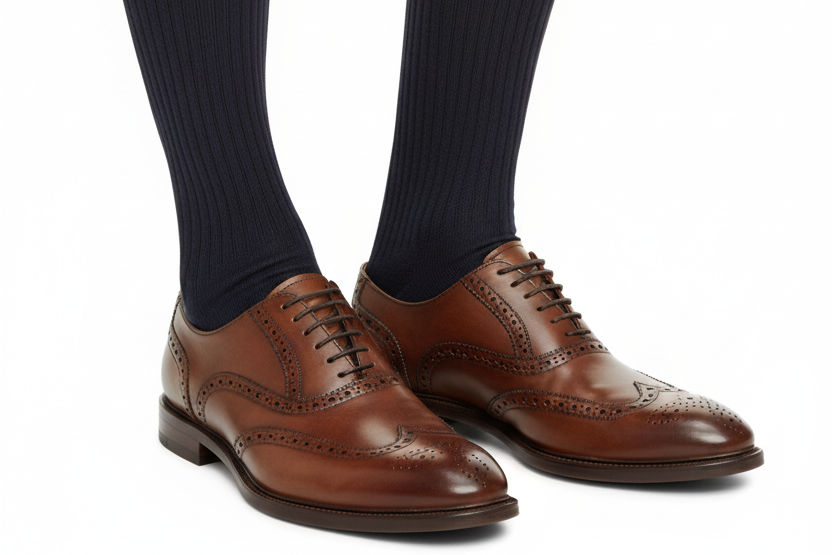 Calze lunghe da uomo Timonier blu tinta unita con motivo a coste, realizzate in cotone egiziano 100% per un look elegante e confortevole.